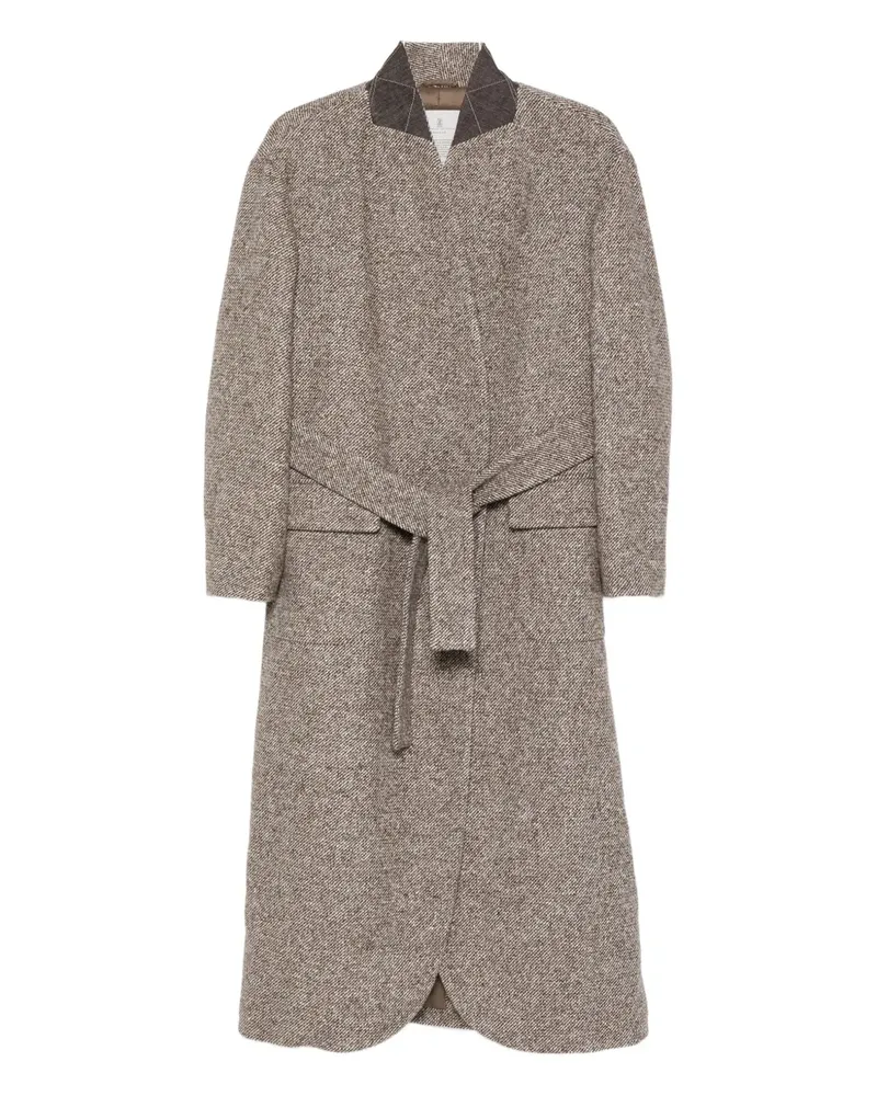 Brunello Cucinelli Tweed-Mantel mit Gürtel - Braun Braun