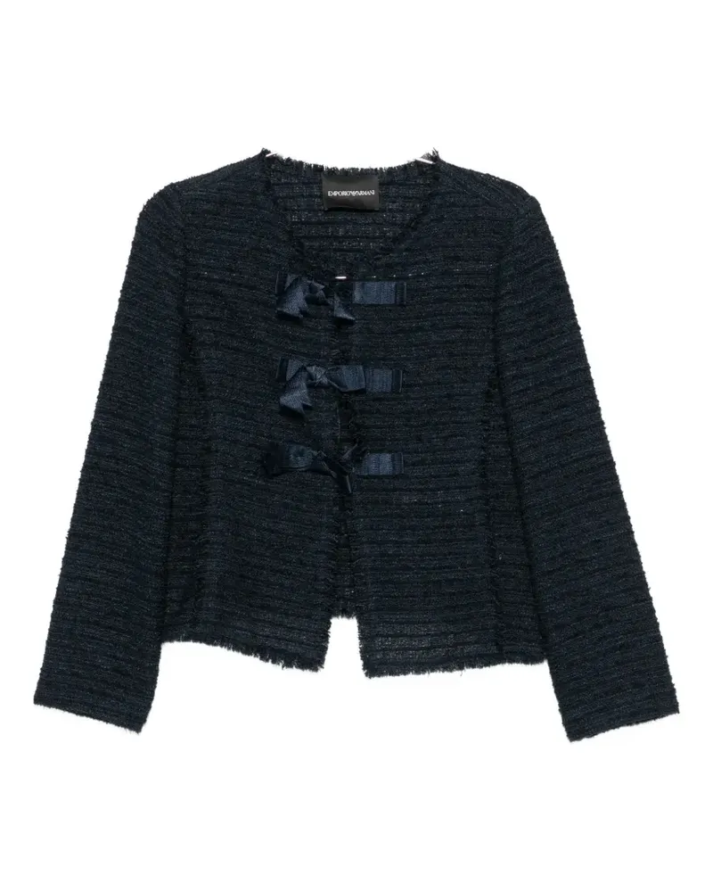 Emporio Armani bow-detail frayed-edge jacket - Blau Blau