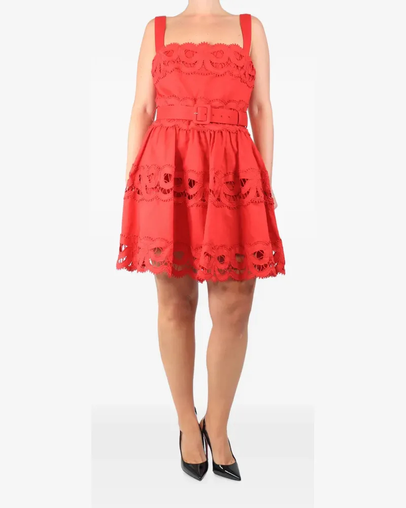 Self-Portrait embroidered belted mini dress - Rot Rot
