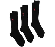 3er-Pack Intarsien-Socken mit Logo - Schwarz