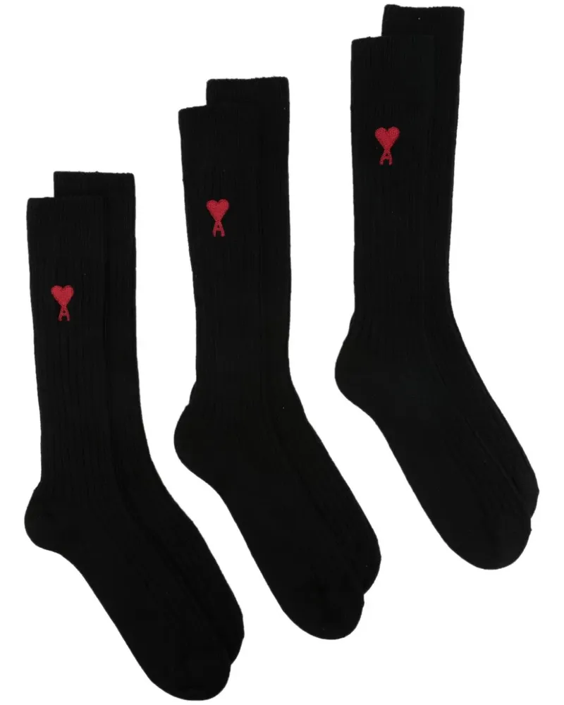 AMI Paris 3er-Pack Intarsien-Socken mit Logo - Schwarz Schwarz