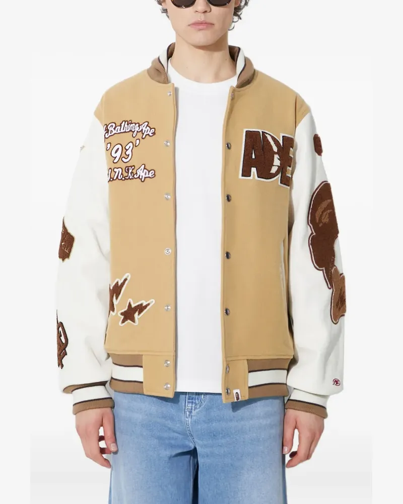BAPE Collegejacke mit Applikation - Nude Nude