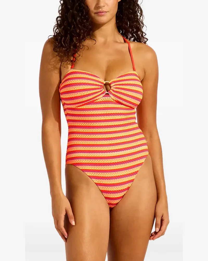 Seafolly Australia striped ring-detail swimsuit - Orange Orange