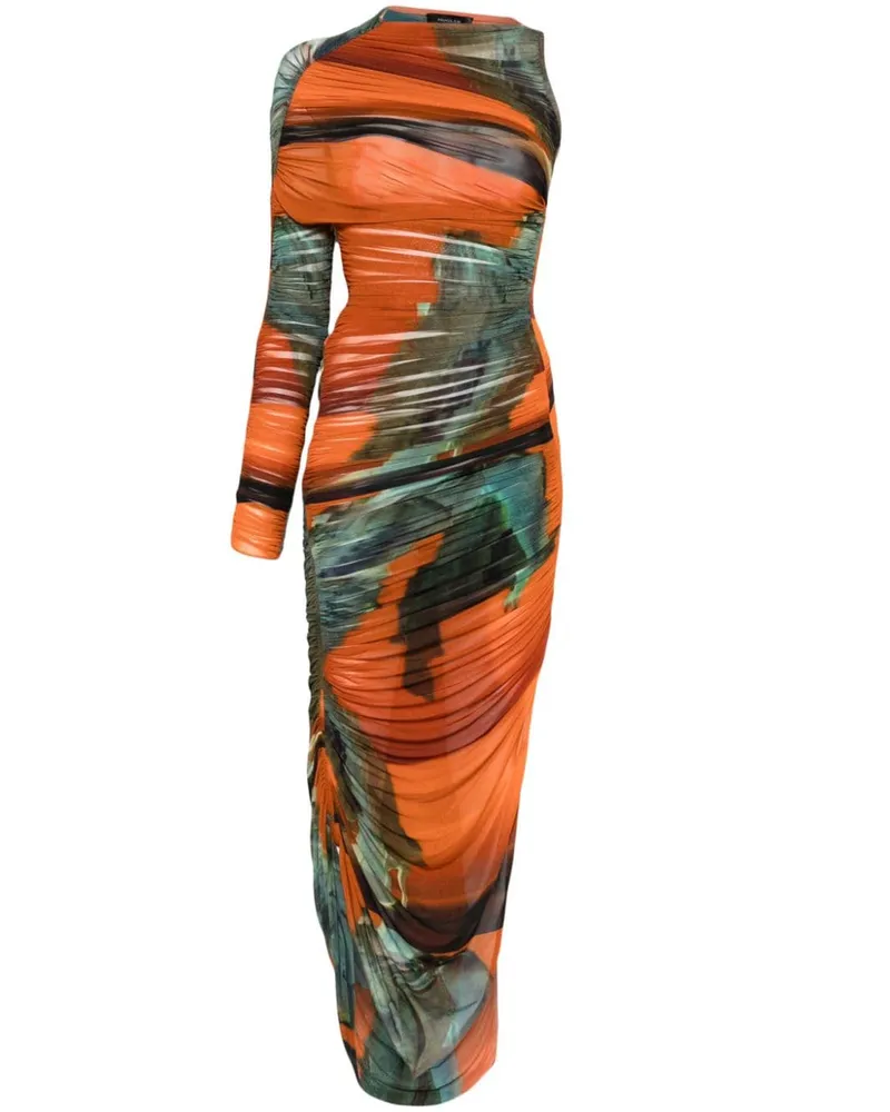 Thierry Mugler Asymmetrisches Mesh-Kleid mit Archiv-Print - Orange Orange