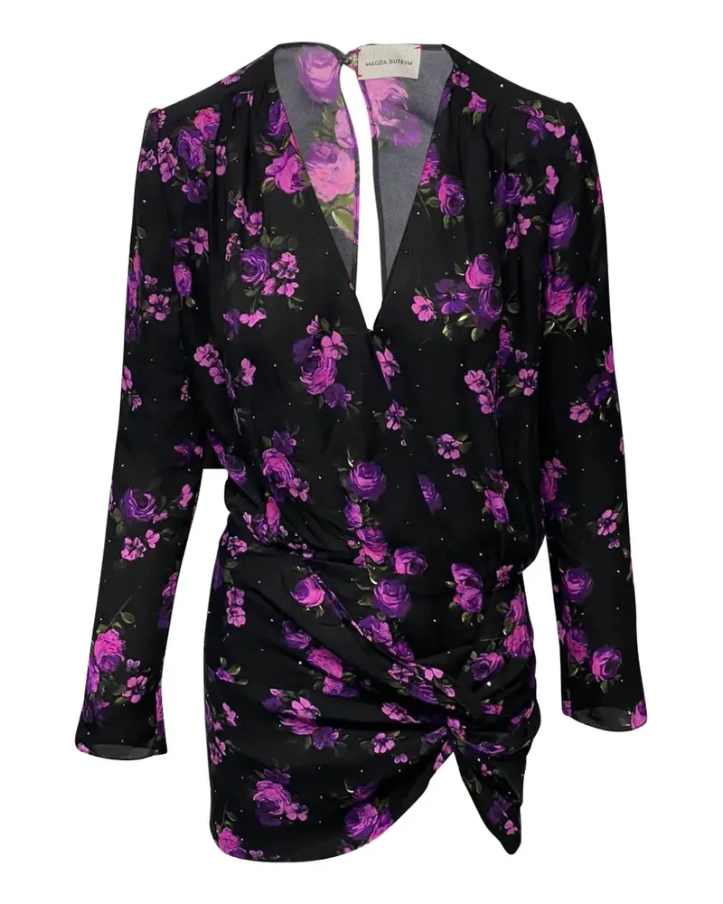 Magda Butrym long-sleeve floral-print mini dress - Schwarz Schwarz