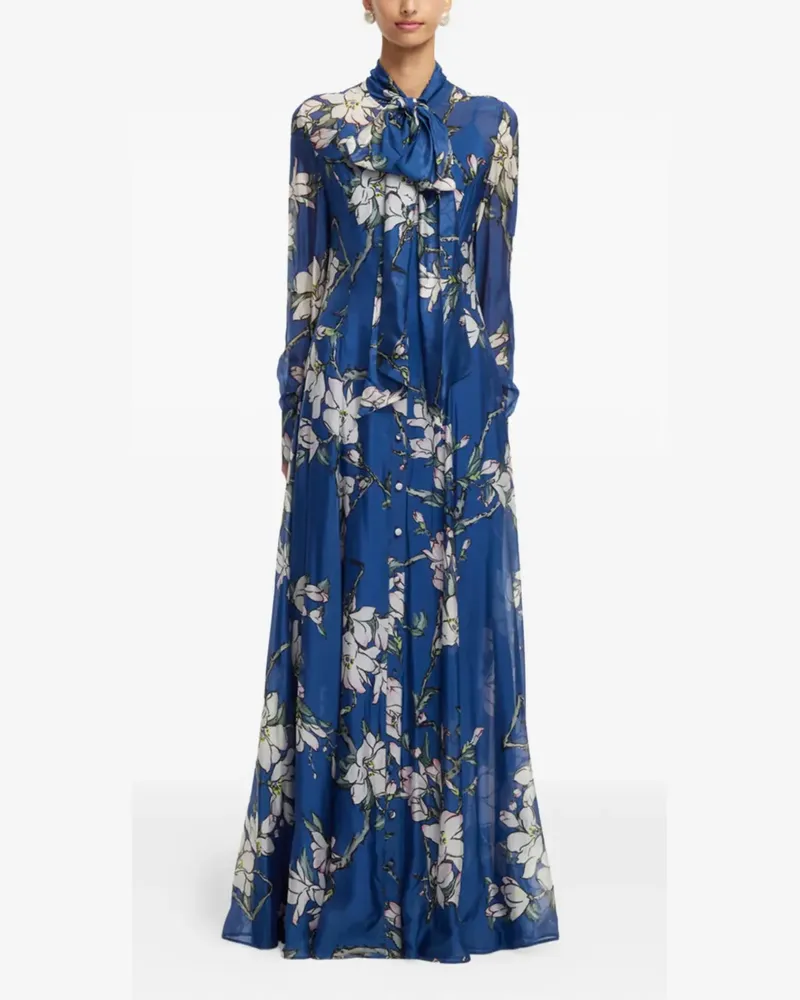 LEO LIN Katrina floral bow maxi dress - Blau Blau