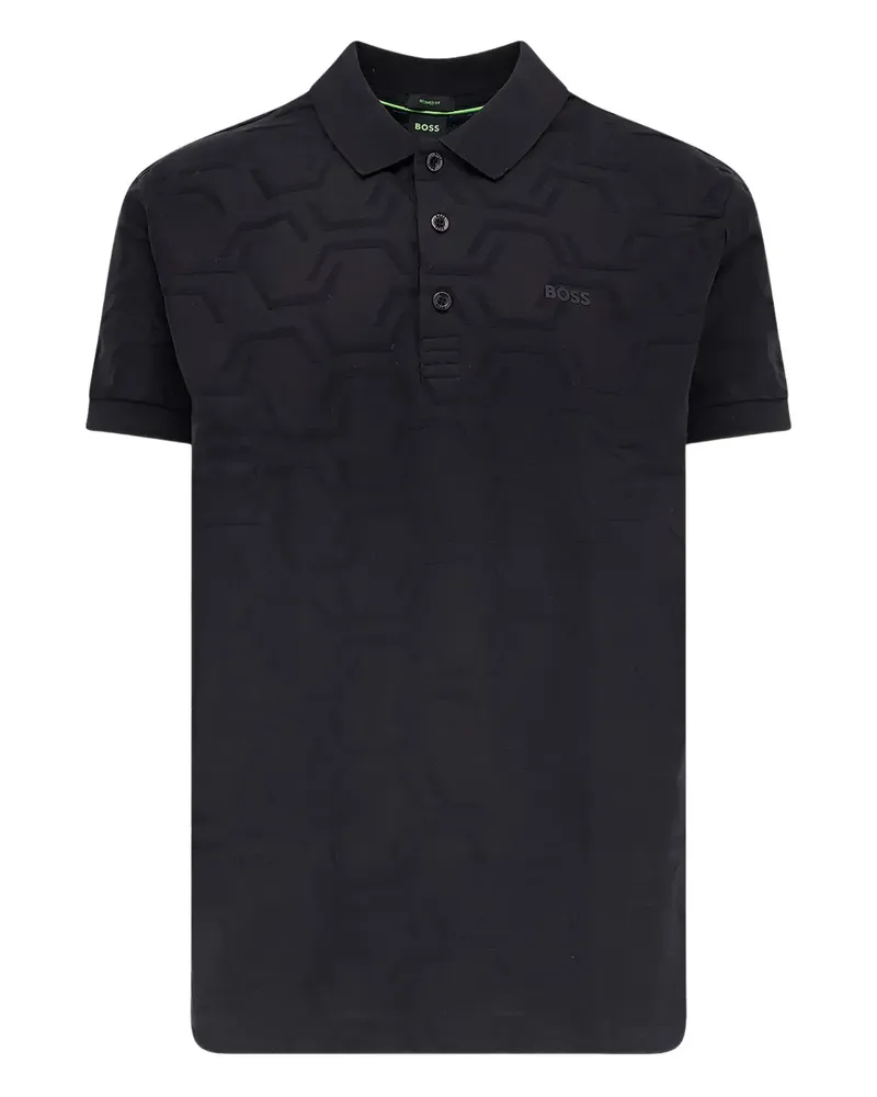 HUGO BOSS Geometrisch gemustertes Poloshirt mit drei Knöpfen - Schwarz Schwarz