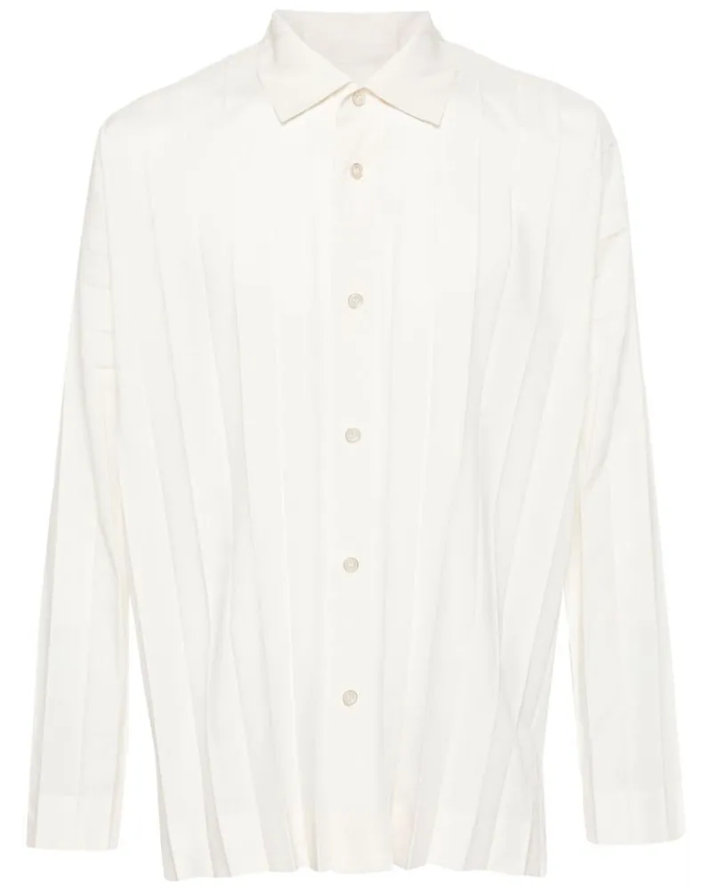 Issey Miyake Edge Faltenhemd mit klassischem Kragen - Weiß Weiß