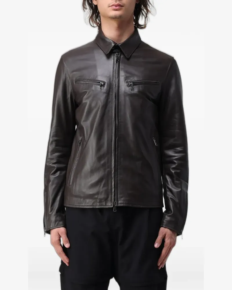 XC zip-up leather jacket - Braun Braun