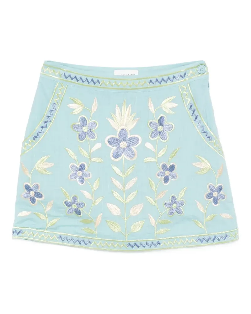 Antik Batik Carioca floral-embroidered mini skirt - Blau Blau