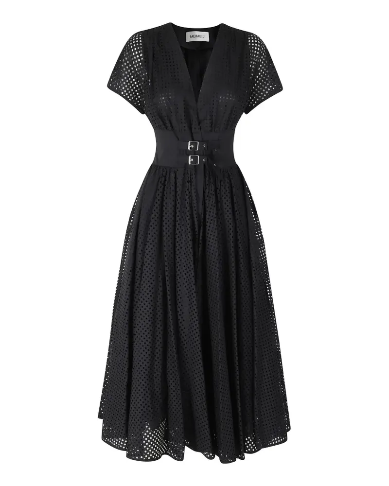 MEIMEIJ broderie-anglaise buckled-waist midi dress - Schwarz Schwarz