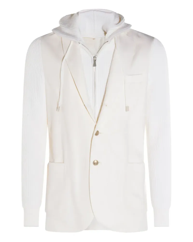 Eleventy hooded ribbed-sleeves jacket - Weiß Weiß
