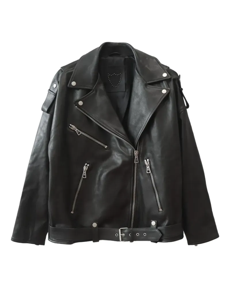 HTC Hollywood Trading Company Janis belted leather jacket - Schwarz Schwarz