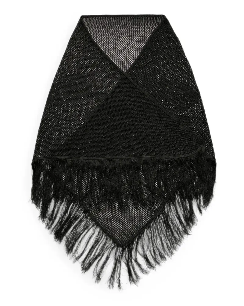 Our Legacy fringed floral-intarsia scarf - Schwarz Schwarz