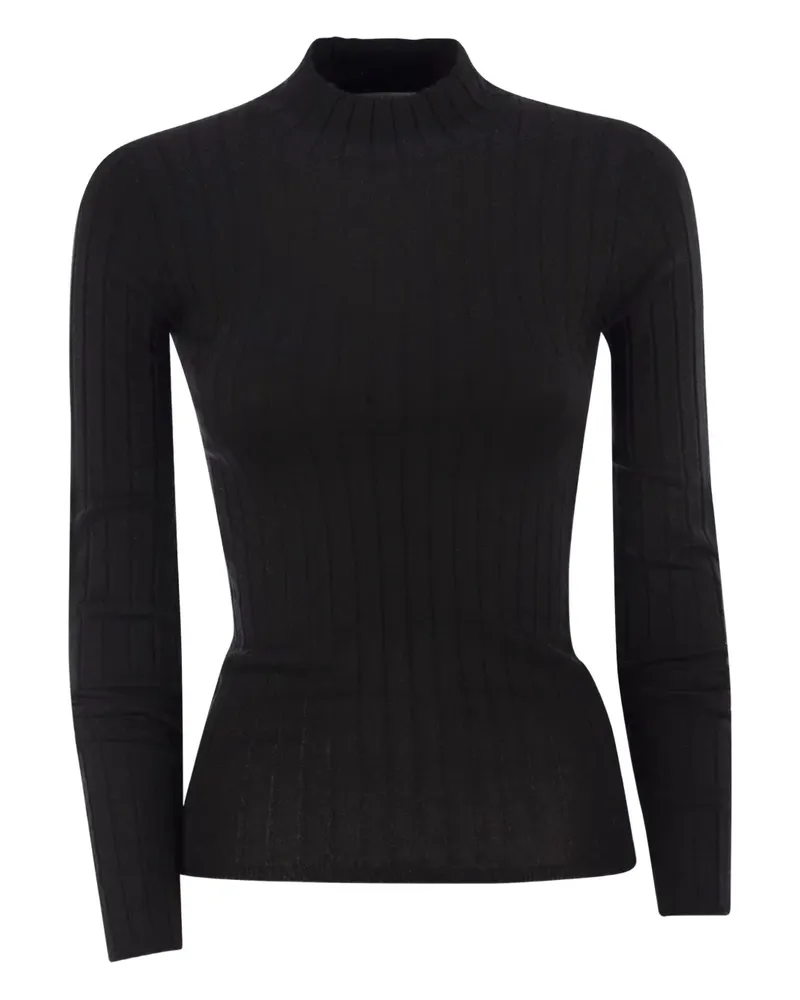 Brunello Cucinelli Grob gerippter Strick mit Stehkragen - Schwarz Schwarz