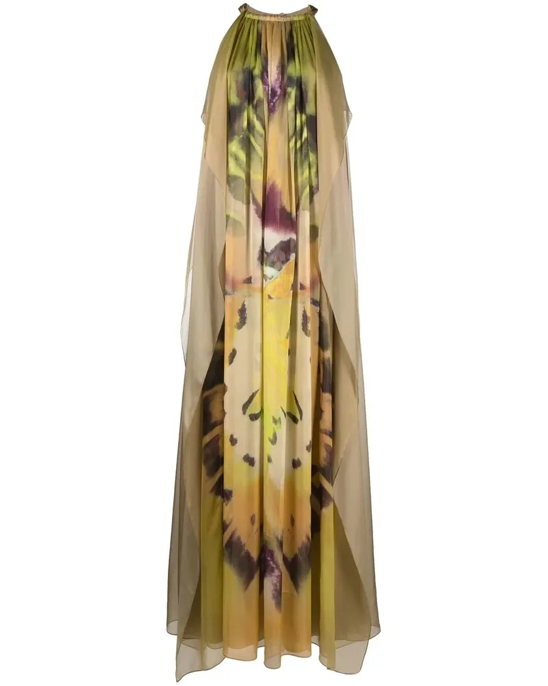Alberta Ferretti Seidenrobe mit grafischem Print - Grün Grün