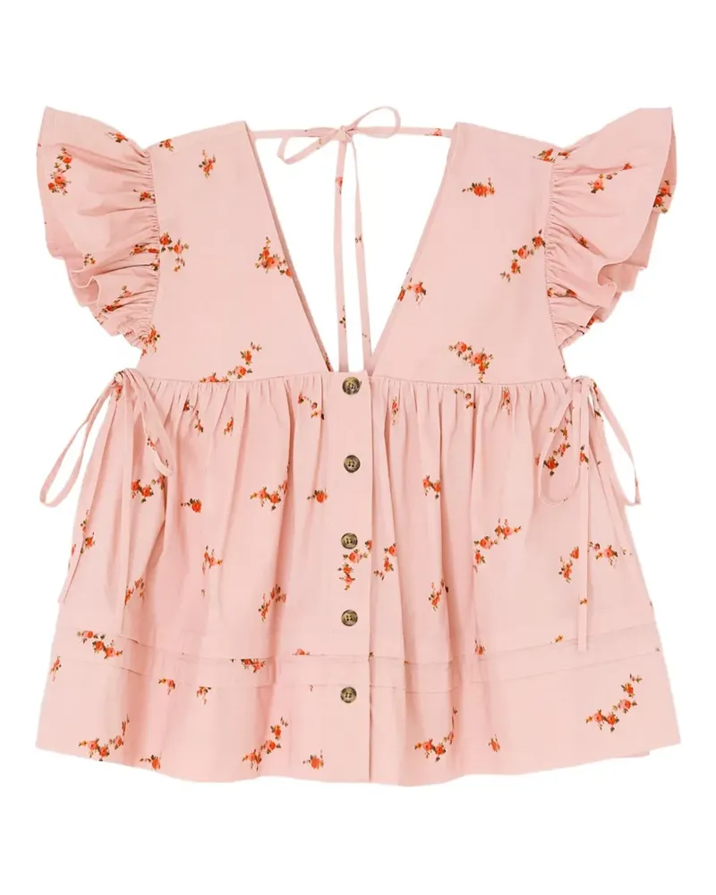 Ganni Gerüschte Bluse mit Blumenprint - Rosa Rosa