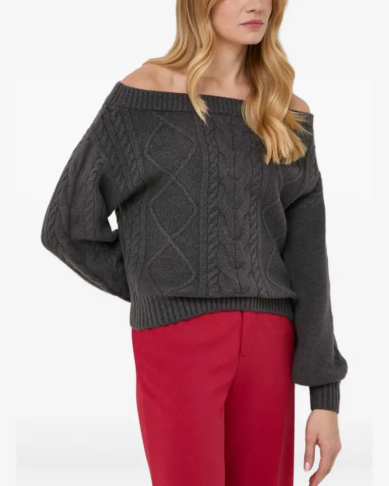 Guess Schulterfreier Pullover mit Zopfmuster - Grau Grau