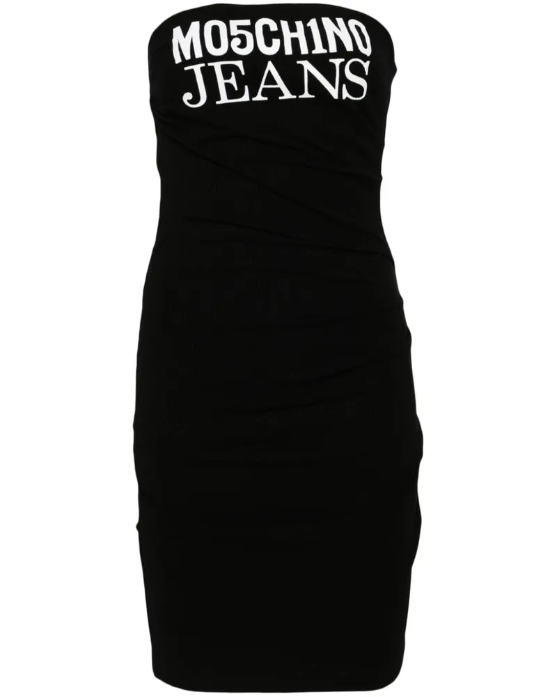 Moschino Geripptes Kleid mit Logo-Print - Schwarz Schwarz