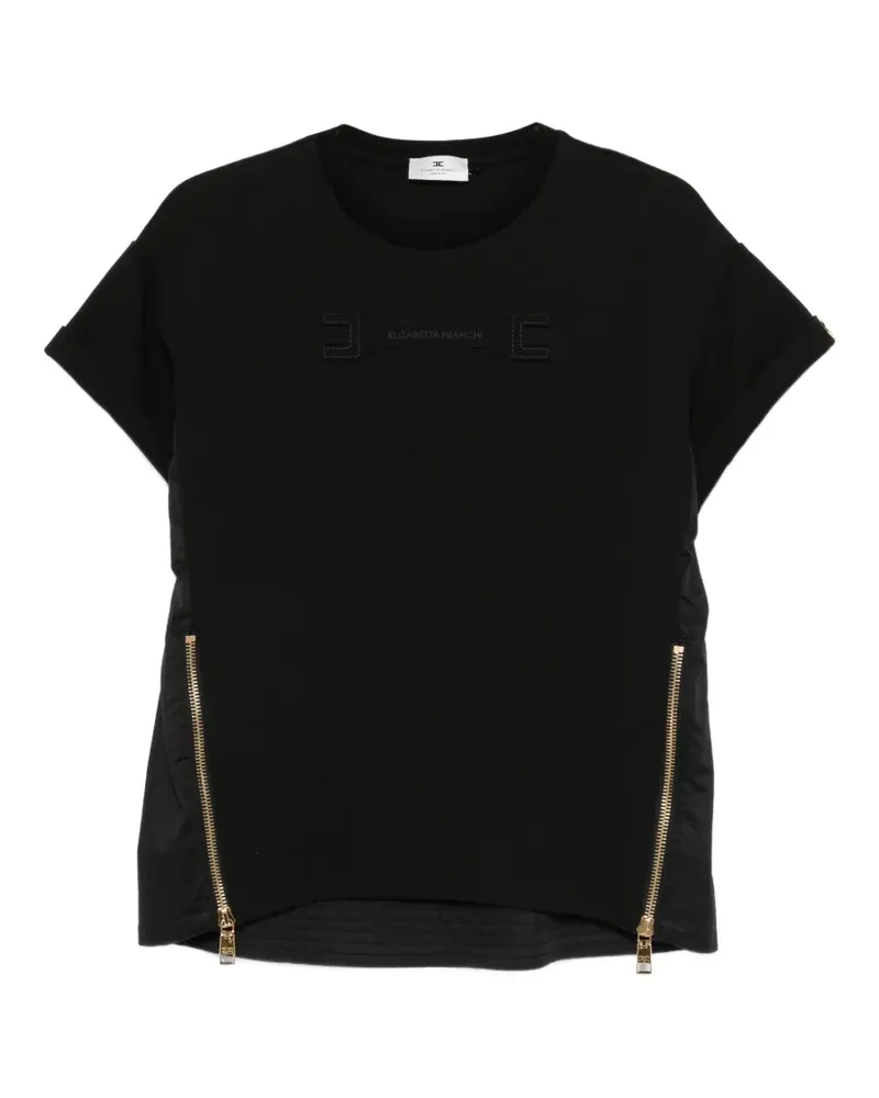 Elisabetta Franchi zip-detail T-shirt - Schwarz Schwarz