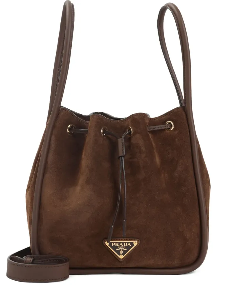 Prada Kleine Tote Bag mit Logo-Schild - Braun Braun