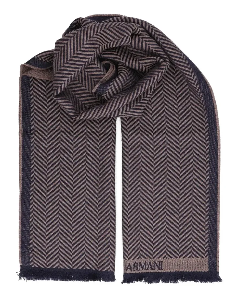 Giorgio Armani herringbone virgin-wool scarf - Nude Nude