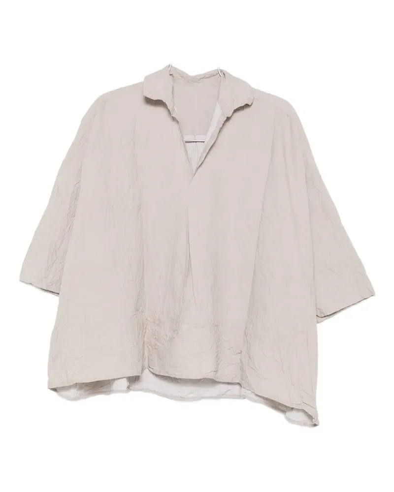 Daniela Gregis crinkled-finish polo-collar T-shirt - Nude Nude