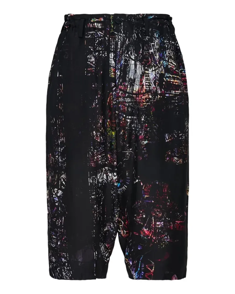 Yohji Yamamoto graphic-print cropped trousers - Schwarz Schwarz