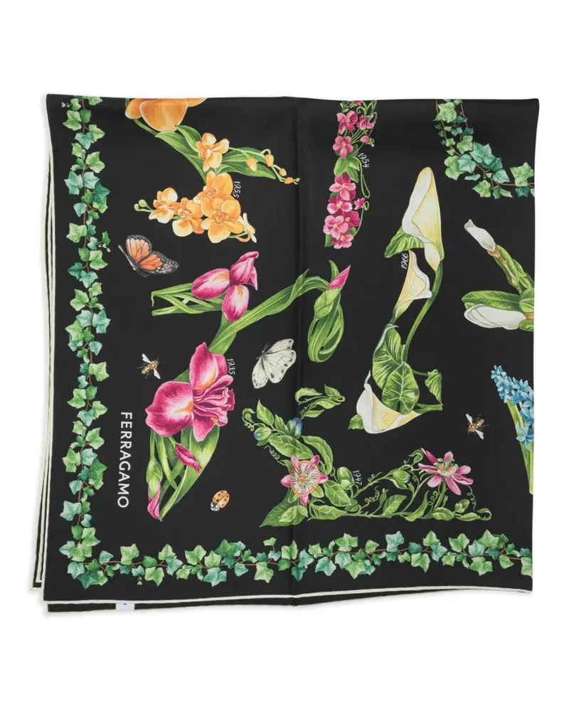Ferragamo Schal mit Blumen-Print - Schwarz Schwarz