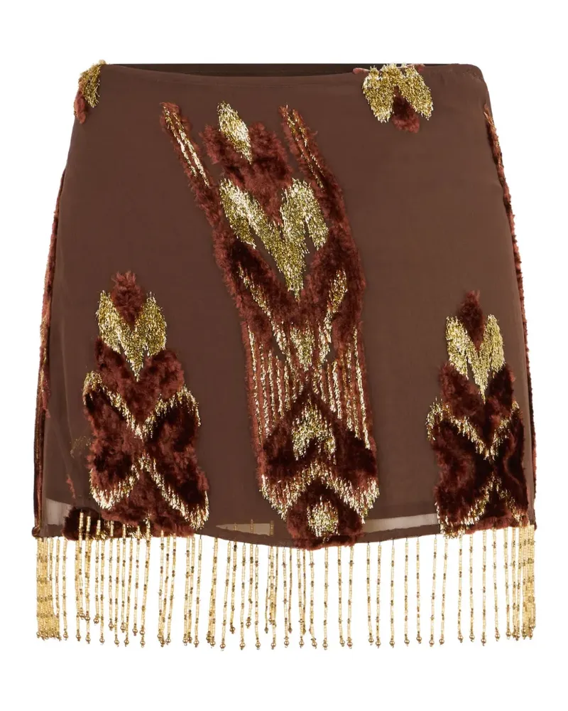 Roberto Cavalli Minirock aus Samt mit Perlen-Fransen - Braun Braun