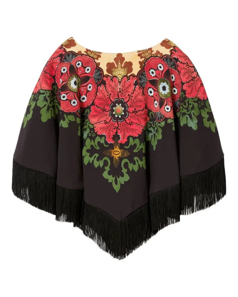 La DoubleJ Poncho mit Blumen-Print - Braun Braun