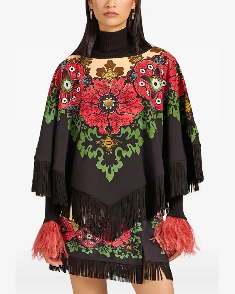 La DoubleJ Poncho mit Blumen-Print - Braun Braun