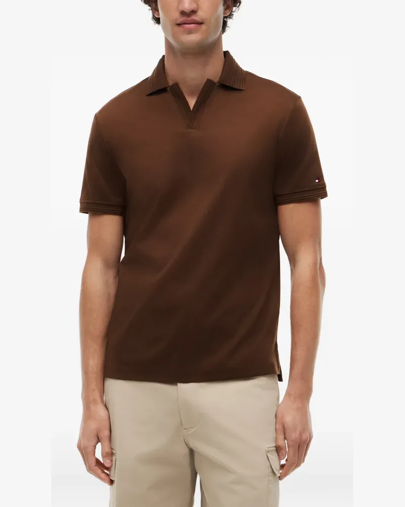 Tommy Hilfiger regular-fit ribbed-trim cotton polo shirt - Braun Braun