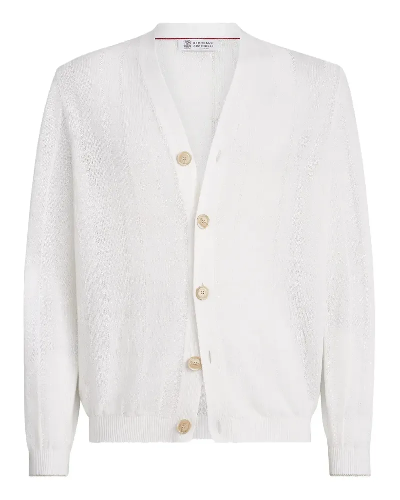 Brunello Cucinelli Strukturierter Cardigan aus Leinen und Baumwolle - Weiß Weiß