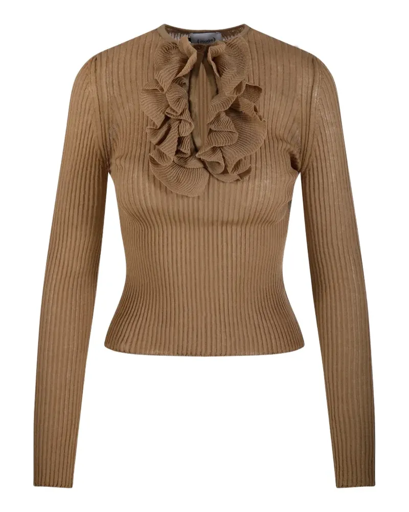 NUDE Gerippte Bluse mit Rüschen Nude