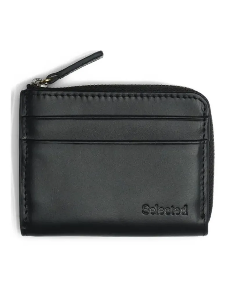 Selected zipped leather wallet - Schwarz Schwarz