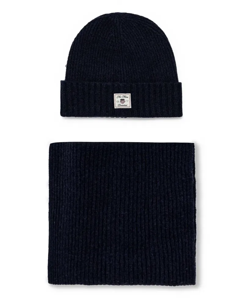 Gant Beanie mit Logo-Patch - Schwarz Schwarz