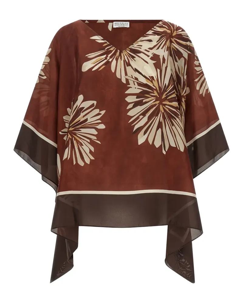 Brunello Cucinelli floral-print silk blouse - Braun Braun