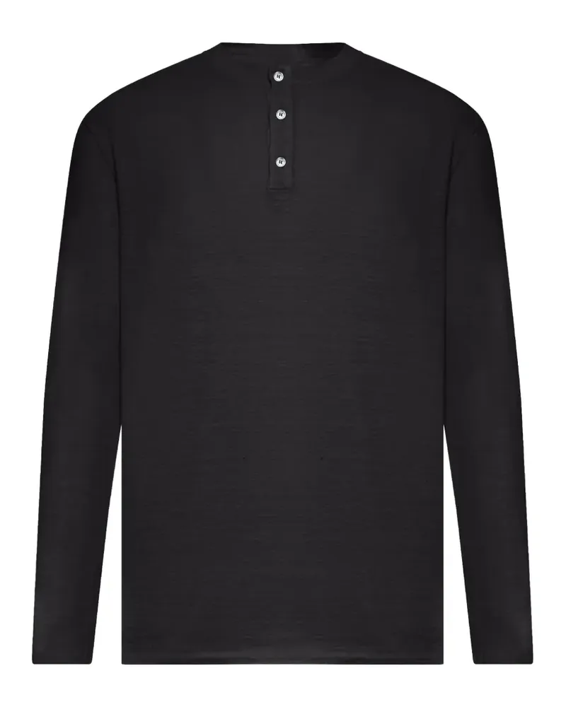 Roberto Collina Langarmshirt mit Knopfleiste - Schwarz Schwarz