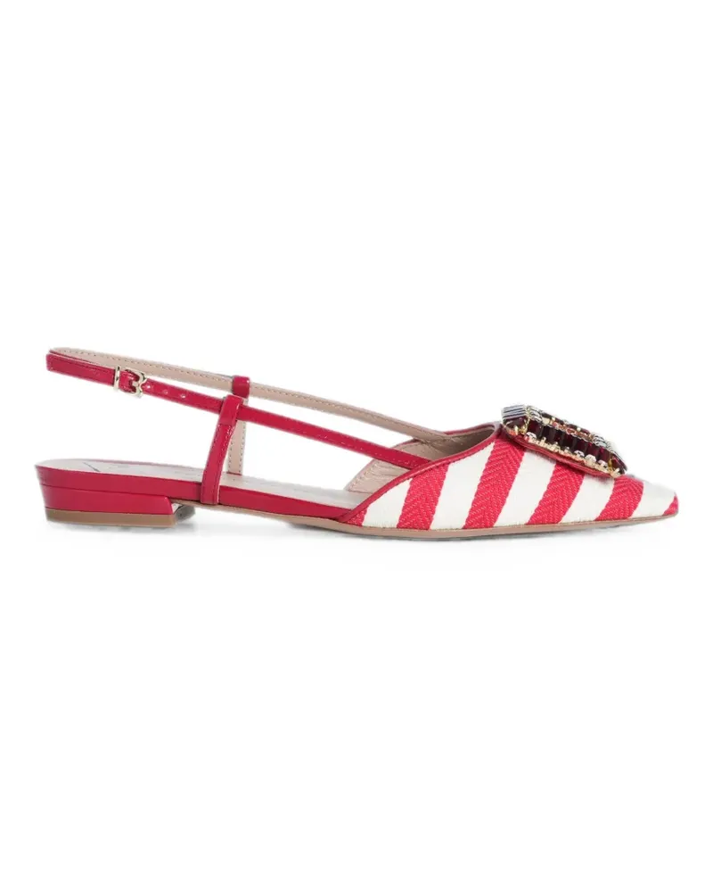 FESTA Milano Mimma rhinestone-embellished striped slingback flat pumps - Rot Rot