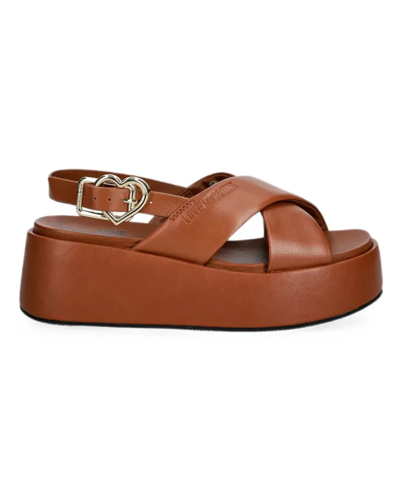 Moschino crossover-strap heart-buckle sandals - Braun Braun