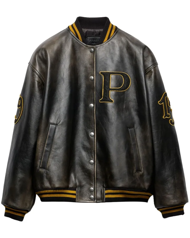 Prada Bomberjacke aus Leder mit Logo-Applikation - Schwarz Schwarz