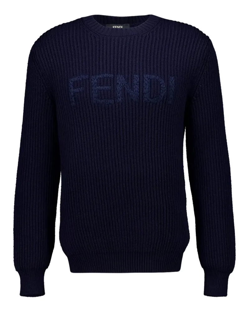 Fendi embroidered-logo long-sleeved sweater - Blau Blau