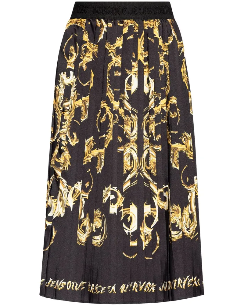 Versace Jeans Plissierter Watercolour Couture Midirock - Schwarz Schwarz