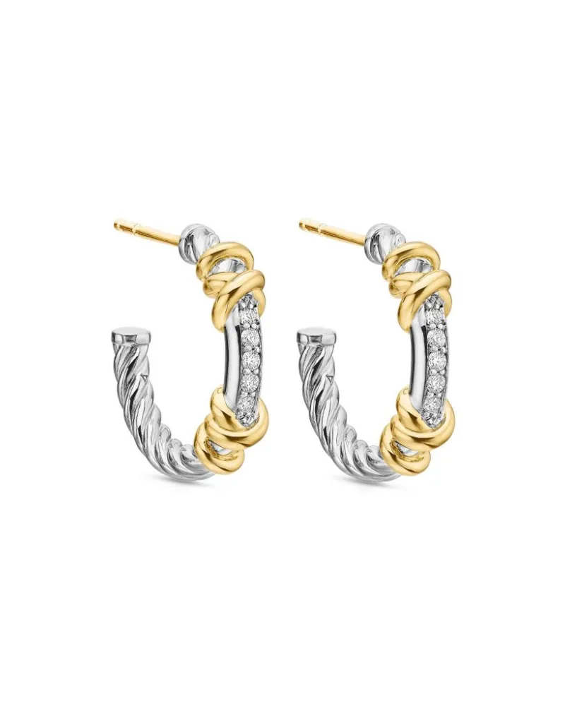 David Yurman Petite Helena Wrap 18kt Gelbgold- und Sterlingsilbercreolen mit Diamanten Silber