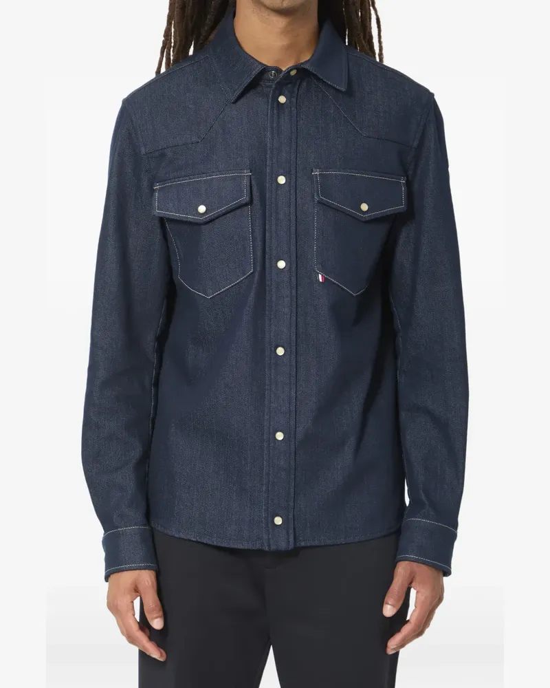 Moncler logo-patch denim overshirt - Blau Blau