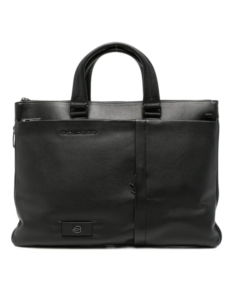 Piquadro logo-plaque pebbled-leather backpack - Schwarz Schwarz