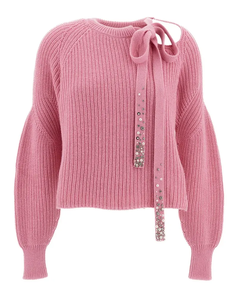 Des Phemmes embellished tie-neck sweater - Rosa Rosa