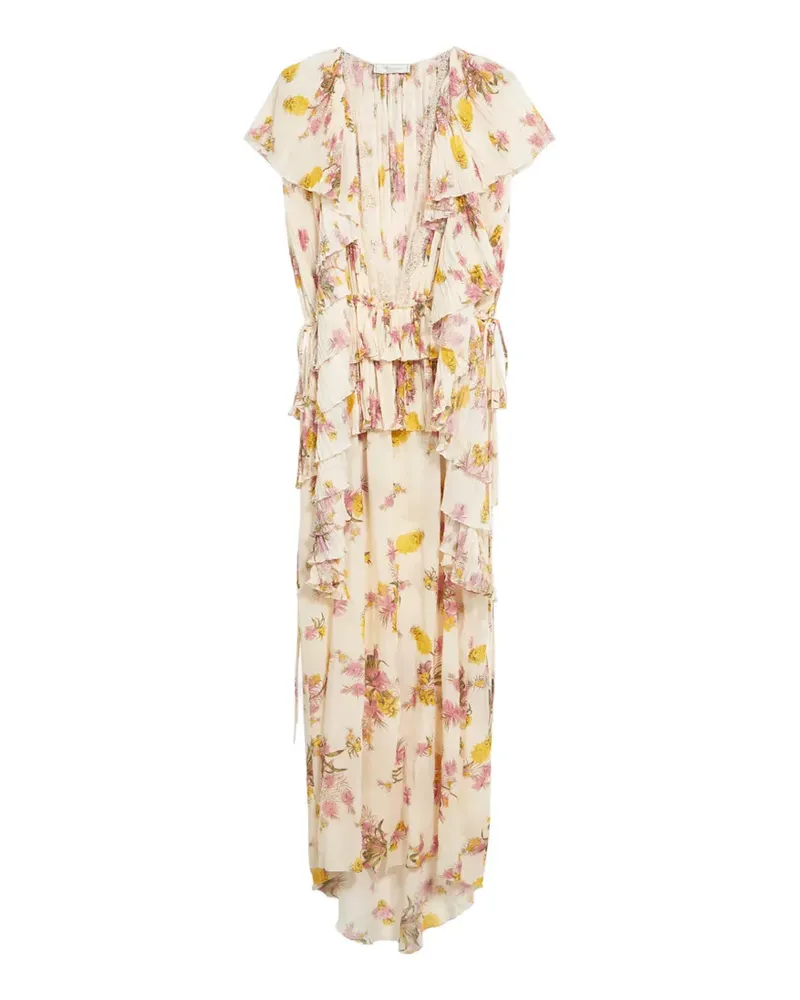 Blumarine floral pleated ruffled dress - Nude Nude