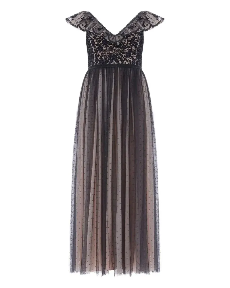 Needle & Thread Gerüschtes Kleid mit Spitzendetail - Schwarz Schwarz